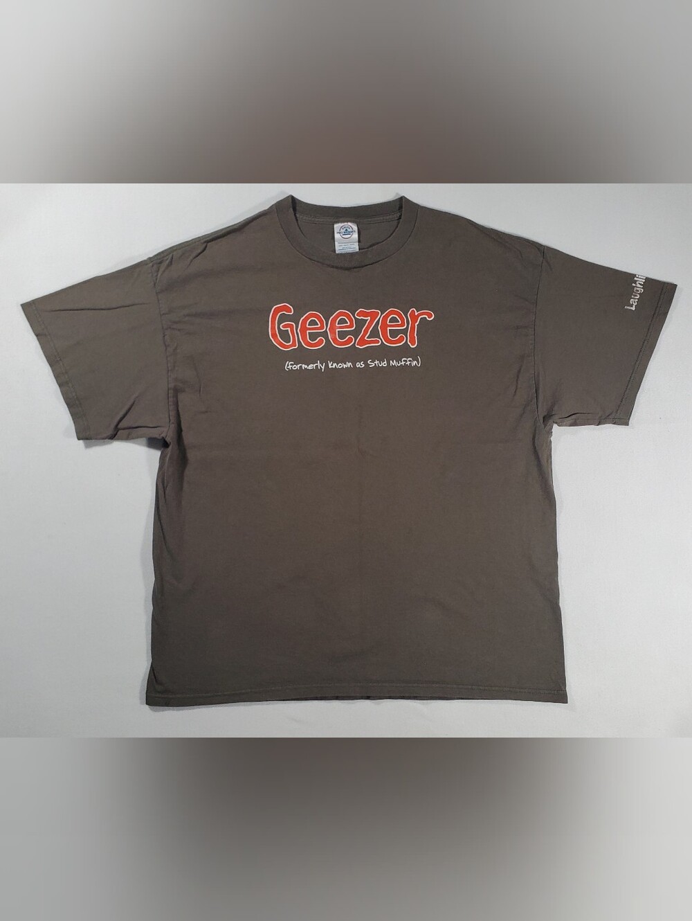 Vtg "Geezer Formerly Known As Stud Muffin" Brown T-Shirt XL Delta Pro Weight Y2k